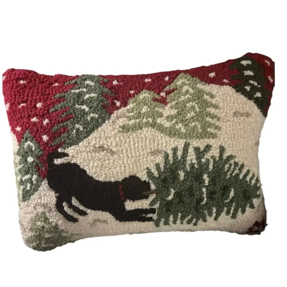 Chandler Four Corners Bringing Home the Tree Wool Pillow Black Lab Christmas